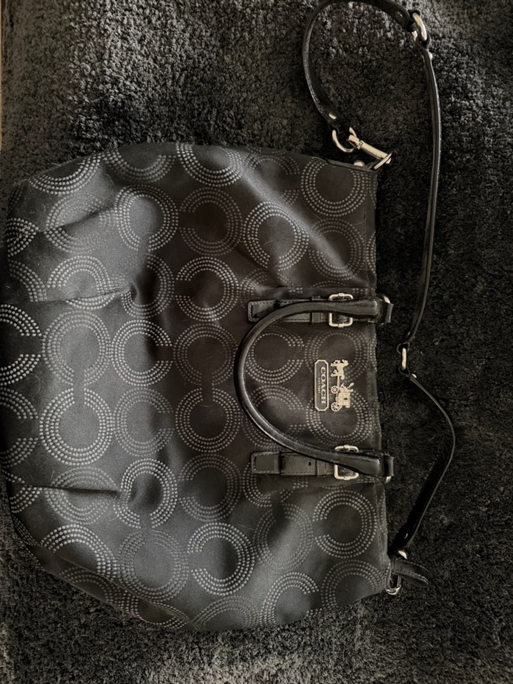 Coach Black Circular Signature Shoulder Bag with Removable Strap